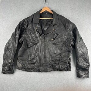 Barneys Leather Men Black Quilted Motorcycle Biker Jacket 60 (XXL?) Bomber Pilot
